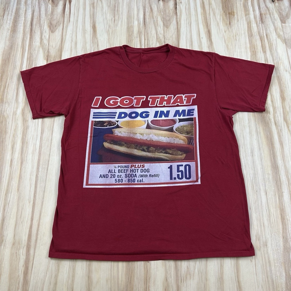 Funny Costco $1.50 Hot Dog Men's Large Red T-Shirt Graphic Humor Food Tee
